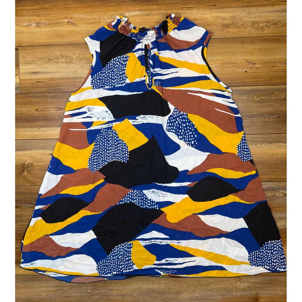 Ashley Stewart Abstract Print Smocked Mock Neck Sleeveless Blouse Size 18/20